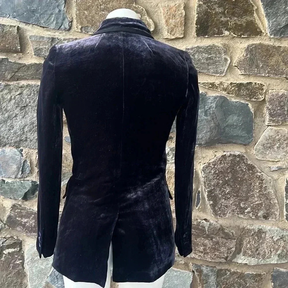 J Crew Collection Grosgrain-trimmed Navy double-breasted velvet blazer size 000 - Picture 11 of 11